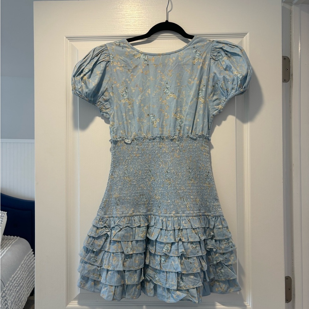 LoveShackFancy Light Blue Floral Ruffle Dress - Picture 2 of 3